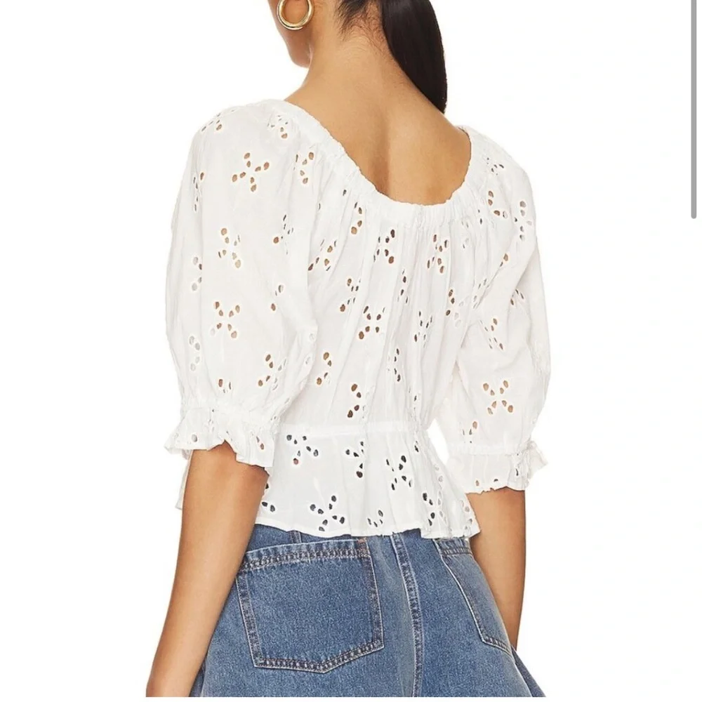Free People White Ruffled Crop Blouse - Picture 3 of 7